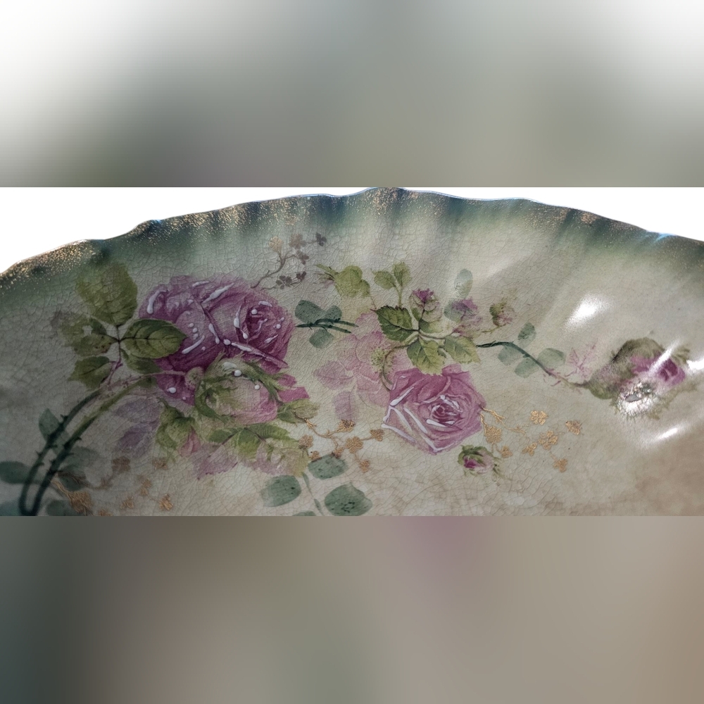 Antique La Belle China Oval Shape Serving Dish Gold Edges Pink Roses Vintage - Picture 6 of 11